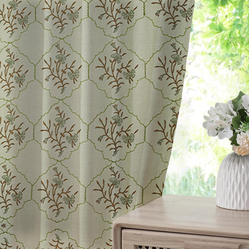 Fabdivine Gray and Brown Handmade Block Print Floral Pattern 100% Blackout Room Darkening 27x24 Inches Pure Linen Pinch Pleated Curtains 2 Panel Set Kitchen or Window Hook Drapes, Vidhya