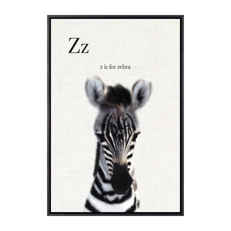 Décoration murale bébé zèbre en lin pour enfants, H 40 po x l 26 po x P 1,5 po, Toile avec cadre noir patiné