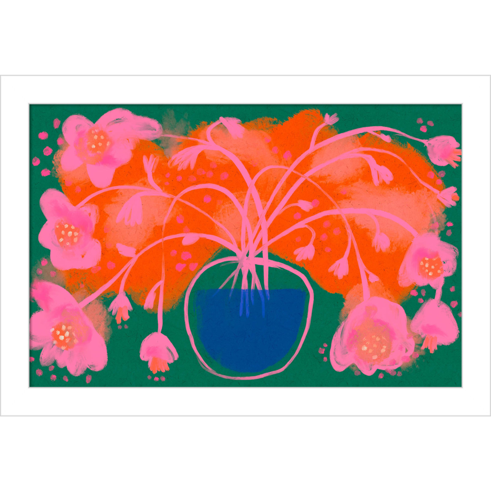 Pink Flower Bouquet by Treechild  Wood Framed Wall Art Print, 9" H x 13" W, White