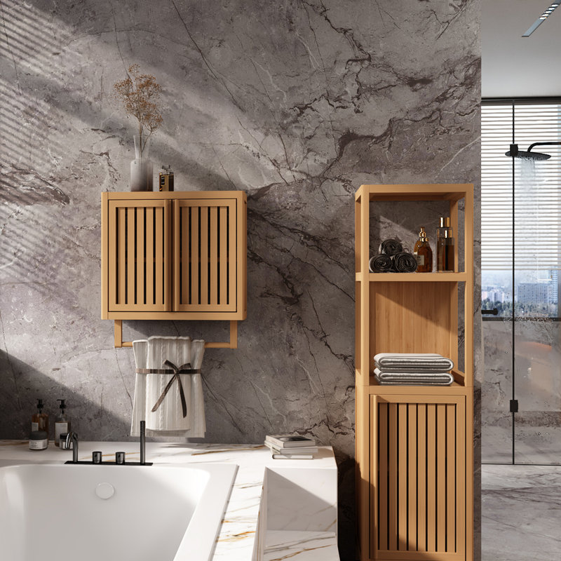Boîte de rangement de toilette murale en bambou pour salle de bain