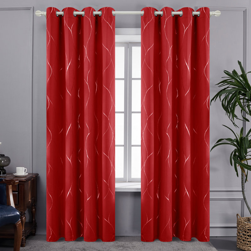 Kellda Thermal Room Darkening Polyester Curtain Panels, 52" W x 96" L, Red