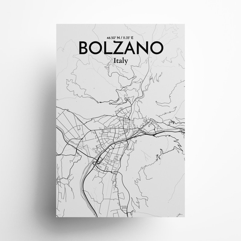 Bolzano City Map In Tones - No Frame Print, 36cm H x 24cm W x 0.05cm D