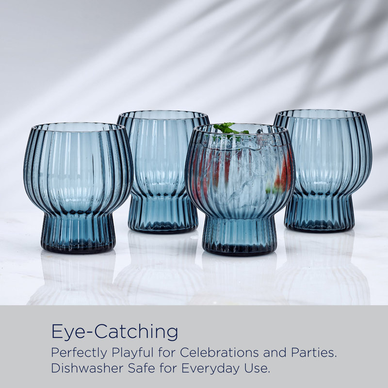 Mikasa Phoebe Optic Double Old Fashioned Glasses, Set Of 4, 14 Ounce, Blue