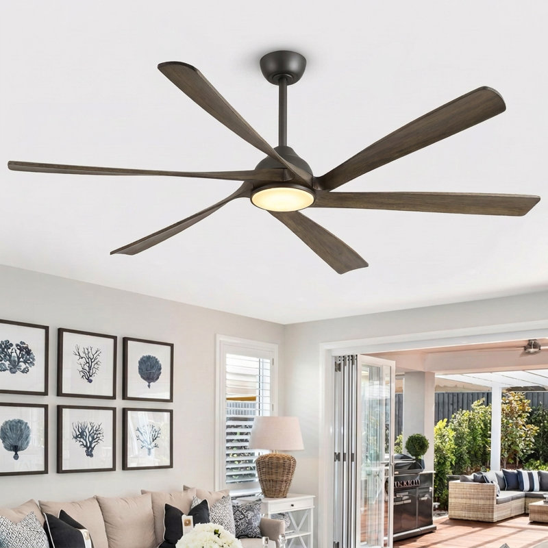 6 Blade Soild Wood Ceiling Fan with Light, Smart APP & Remote Control, 3 Color LED, Quiet DC Motor, Adjustable Downrods (6”/12”/24”)