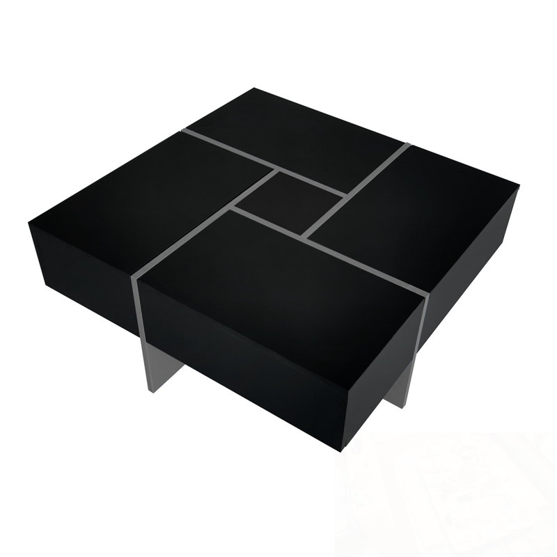 Table basse extensible avec 4 compartiments de rangement cachés, Noir