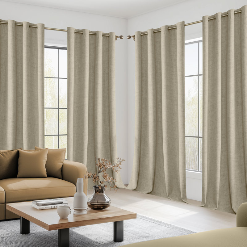 （4pcs）100% Polyester Burlap Blackout Curtains For Bedroom Metal Grommets Curtains 4 Panels Set, Oatmeal, 52" W x 90" L