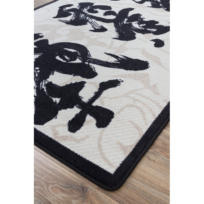 Tapis crème / noir Power Loom, Tapis de couloir 2 pi x 8 pi