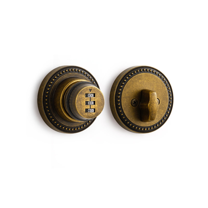 Serrure à pêne dormant à code en bronze antique, à cylindre simple, avec poignée et clé, pour porte d'entrée intérieure ou extérieure (1 pièce)