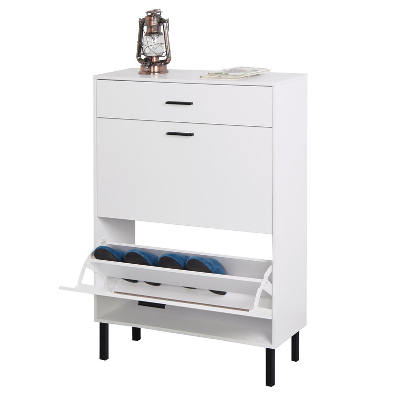 Armoire à chaussures autoportante moderne avec tiroirs et pieds en métal - Unité de rangement blanche 2