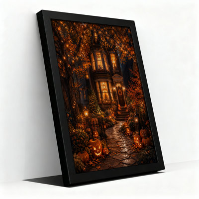 «Lit House with Glowing Jack O Lanterns And String Halloween», art mural