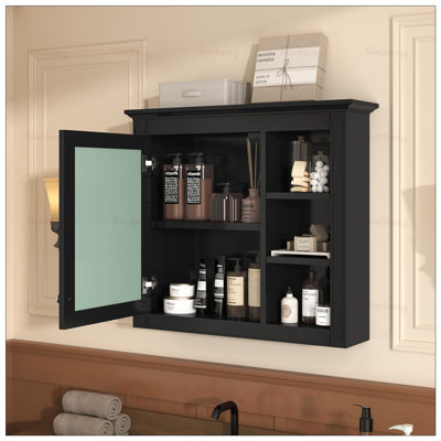 Wall Mounted Bathroom Storage Cabinet with Mirror, 3 Open Shelves, Modern Design for Enhanced Space and Privacy