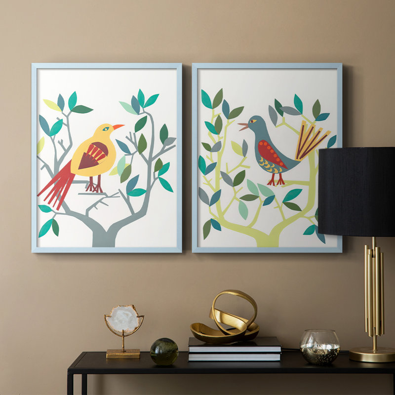 WhittyBird III - reproduction encadrée de qualité supérieure - prête à être accrochée - aucun clou requis - aucun clou requis