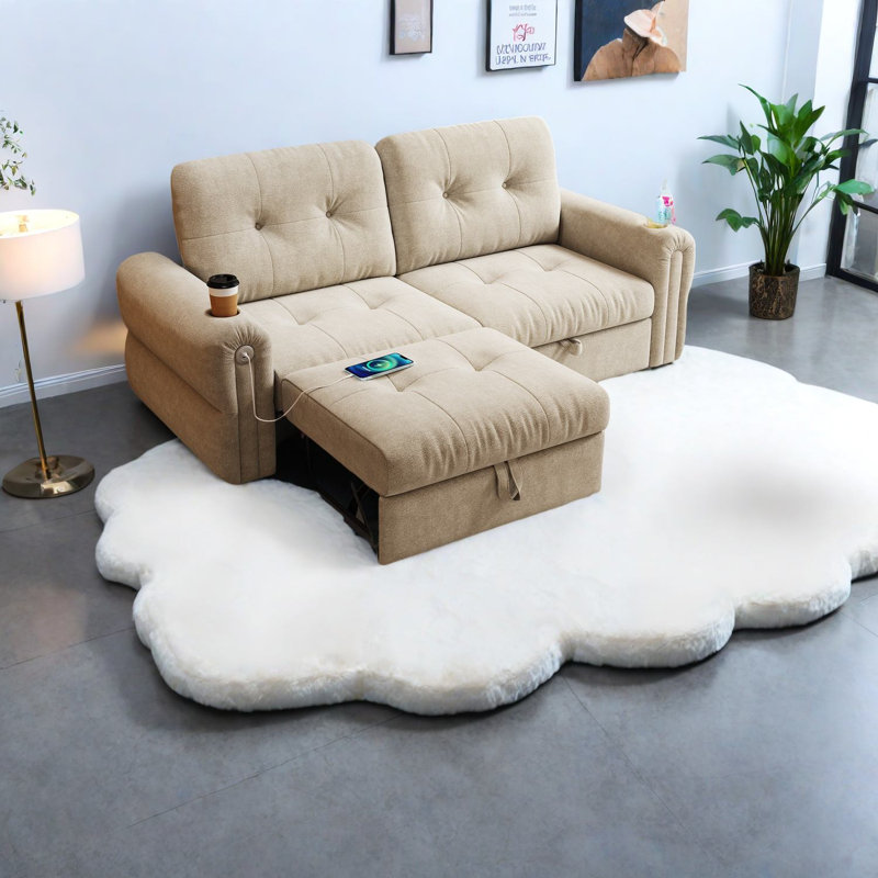 Multifunctional Light Grey Sofa, Steel Frame Chenille Living Room Bed