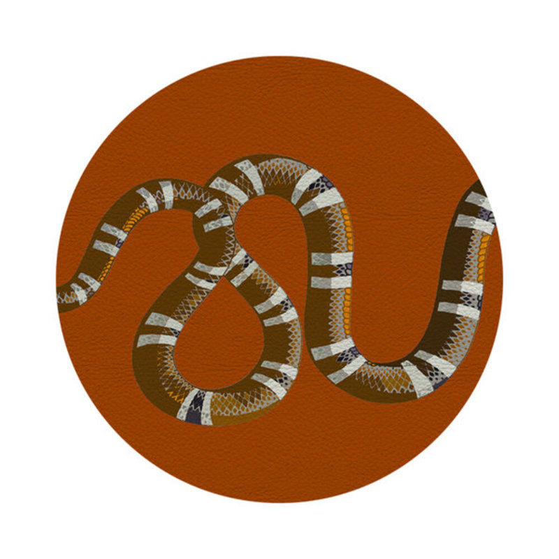 Serpent Blue Vegan Leather Round Coasters, Burnt Orange