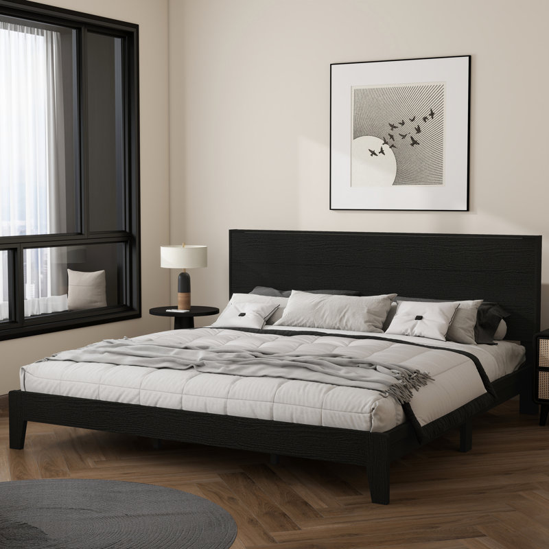 Allyannah Levison Platform Bed With Headboard, King, Black Oak