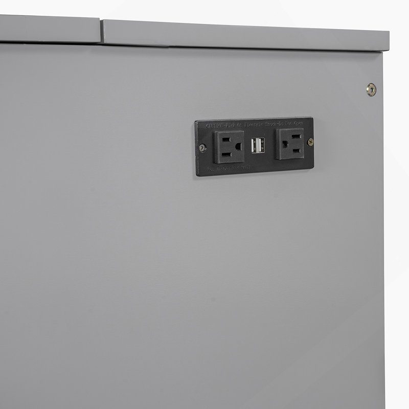 Queen Size Murphy  Bed with drawer and a set of Sockets & USB Ports, Pulley Structure Design, Grey, Queen