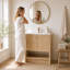 Meuble-lavabo autoportant de 30 pouces avec lavabo en céramique, 2 portes à fermeture douce et tablette ouverte, armoire de rangement en contreplaqué de chêne pour petite salle de bain, salle d'eau