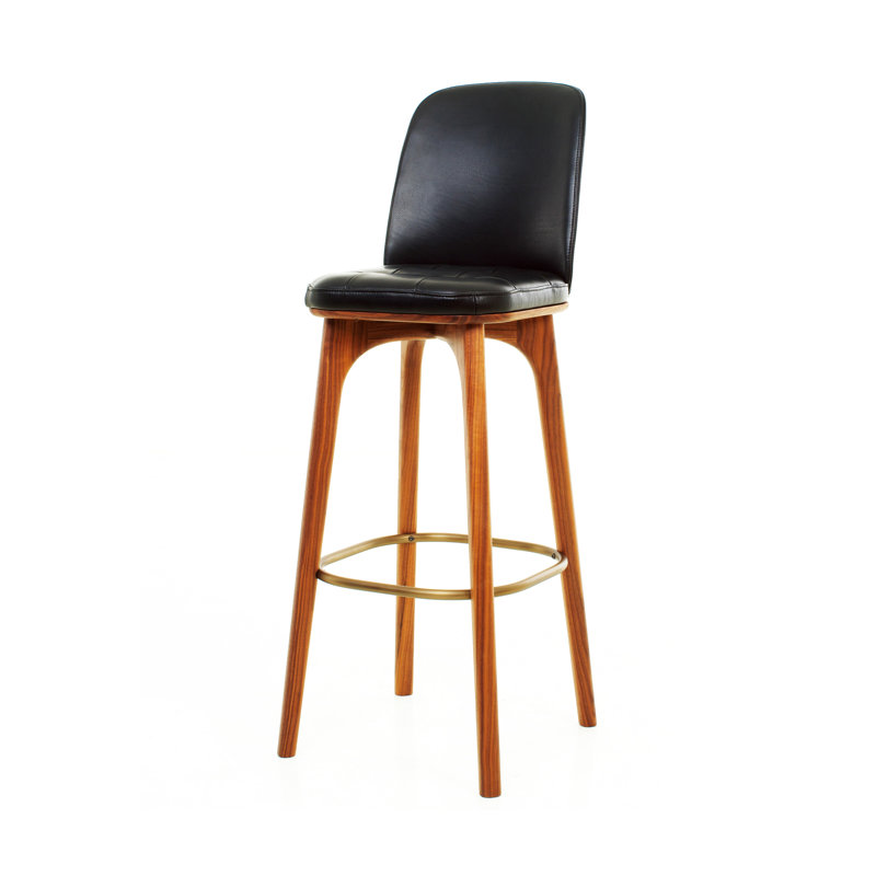 Utility Upholstered Counter Stool with Solid Wood Frame, Bar: 30" H, Bellagio Black with Natural Walnut