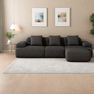 Canapé de coin moderne en velours côtelé gris foncé, style compression, pour la maison