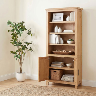 Vermes 72-Inch Bookcase with Adjustable Shelves and 2-Door Storage Cabinet, Light Ash
