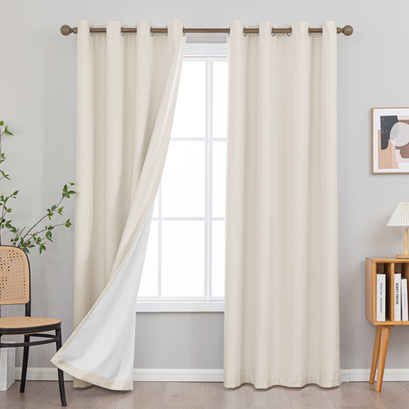 100% Blackout Thermal Insulated Polyester Curtain Pair, 52" W x 84" L, Beige