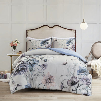 Housse de couette pour grand lit 3 pièces - coton avec une touche chic décontractée et floral