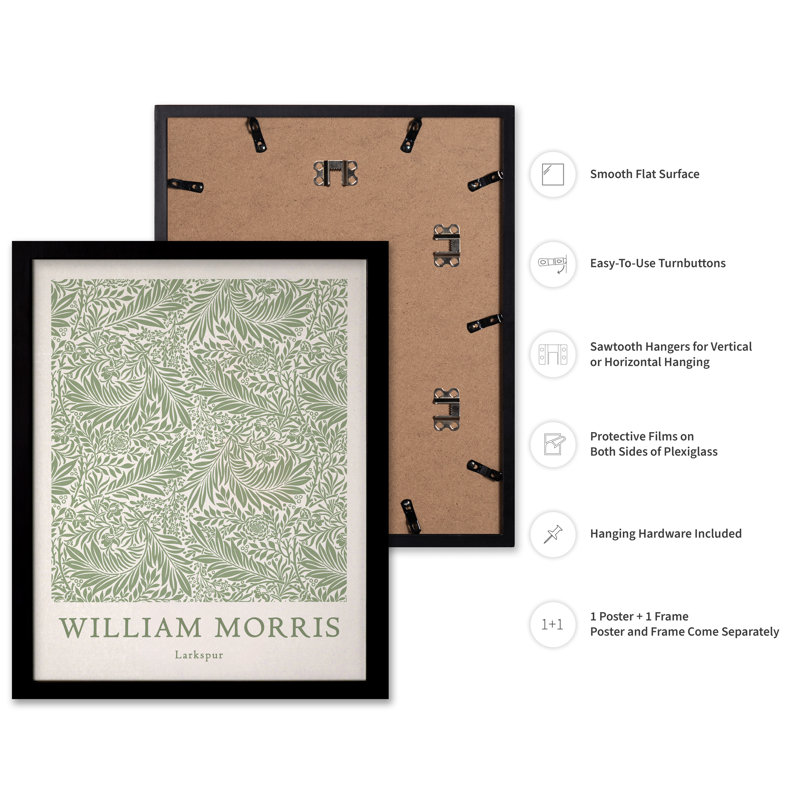 William Morris - Larkspur No8, 18"H x 24"W, Poster, Black Framed