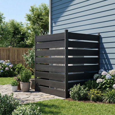 2-Panel Garden Privacy Screen, 98x125cm No-Dig Outdoor Partition, Weatherproof Vinyl Fence with Aluminum Frame, Decorative Cover for Bin AC Unit Pool Equipment, Teak