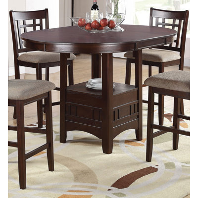 Table de salle à manger ronde à hauteur de comptoir avec tablette, bois massif, finition brun foncé foncé, 1 pièce