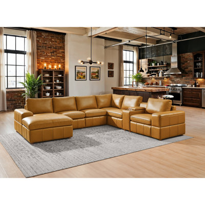 Canapé modulaire à large accoudoirs en cuir assorti