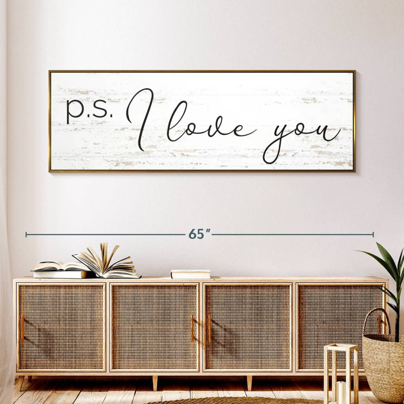 P.S. I Love You, typographie, Cadre flottant doré, 57 po x 19 po