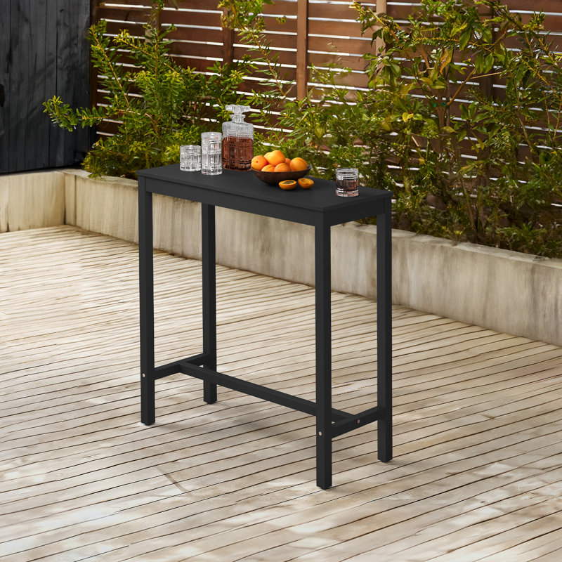 Solid Wood Patio Bar Table, 39" H x 15" W x 38" L, Black