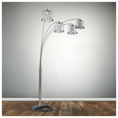 Modern Luxury Multi-head Floor Lamp with Crystal-encrusted Design, Half Moon Radiant Sleek Metallic Stems - Pewter Living Room Decorative Lighting, 84 Inches Height