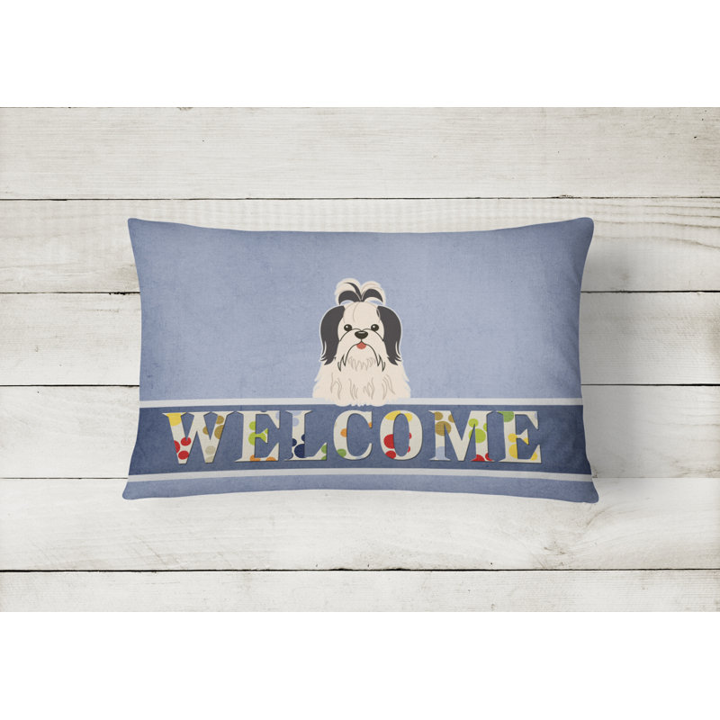 Coussin Shih Tzu Welcome, Noir/blanc