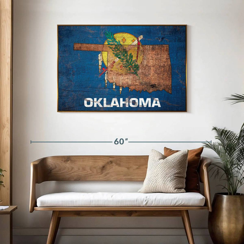 Carte de l'État sur le drapeau de l'Oklahoma, Cadre flottant doré, 43 po x 29 po