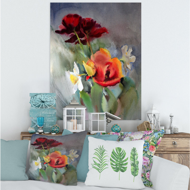 " Blossoming VIbrant Wildflowers " Painting Print, Wrapped Canvas, 32" H x 16" W x 1" D