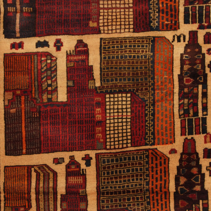 Tapis beige / rouge noué à la main Felisha