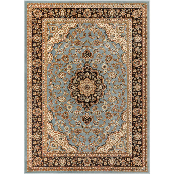 Astoria Grand Belliere Medallion Kashan Light Blue Traditional Rug ...