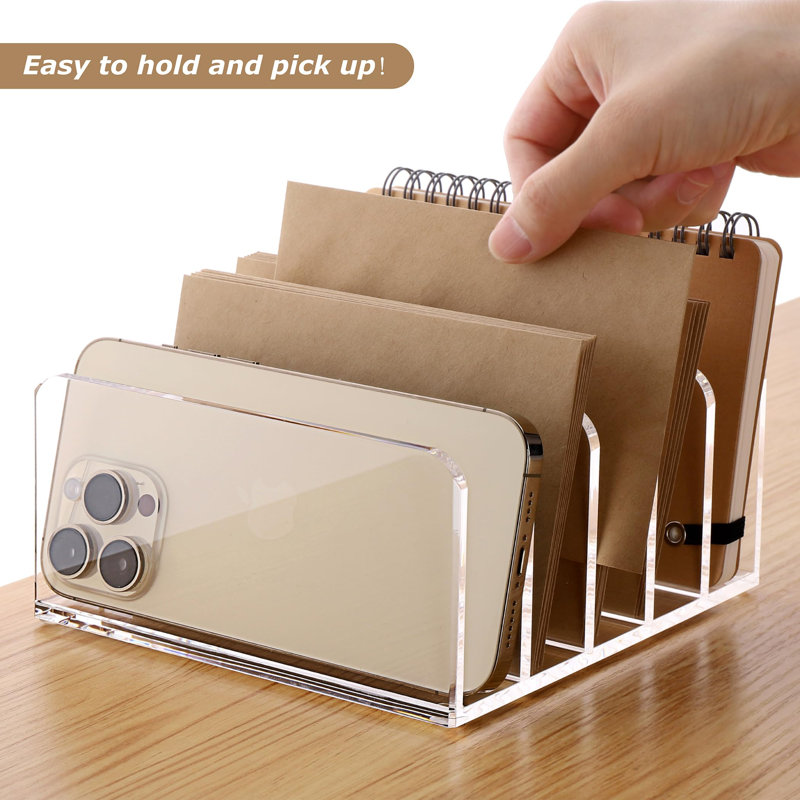 Acrylic Desk File Organizer Holder, 5 Upright Clear Desktop Mails Sorter Document Magazine Storage Organization Letter Folder Racks