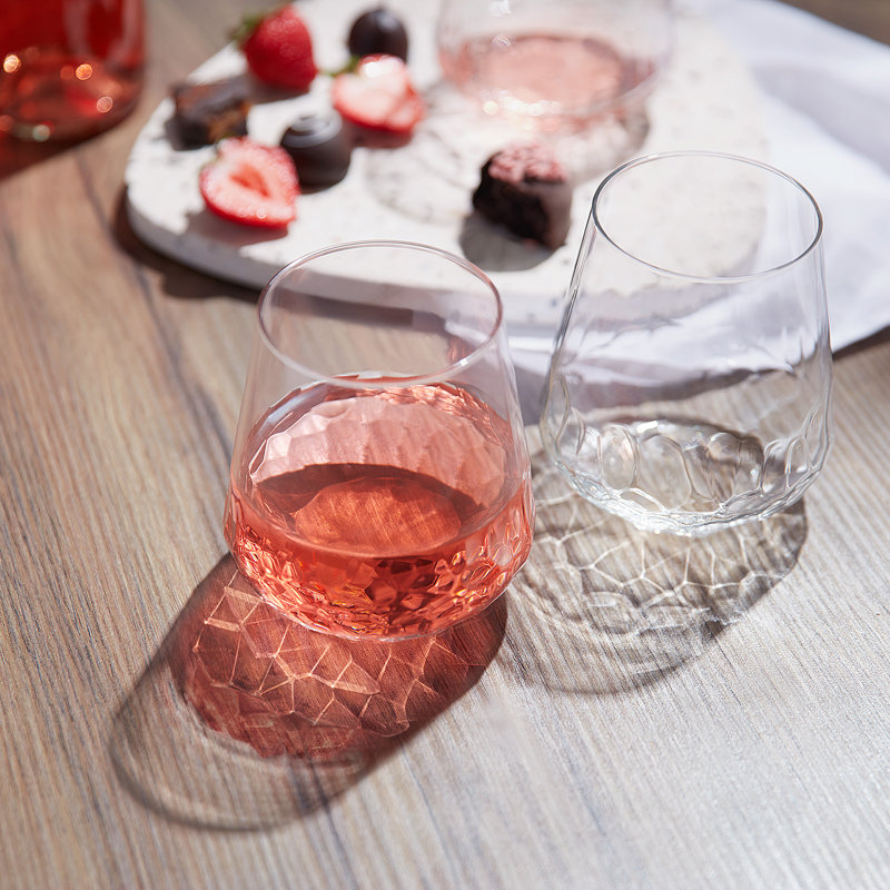 Hammered Libbey Base All-Purpose Stemless Wine Glasses