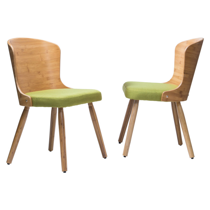 Orchard Hill Linen/Faux Leather Upholstered Dining Side Chair with Wooden Legs, Grass Green