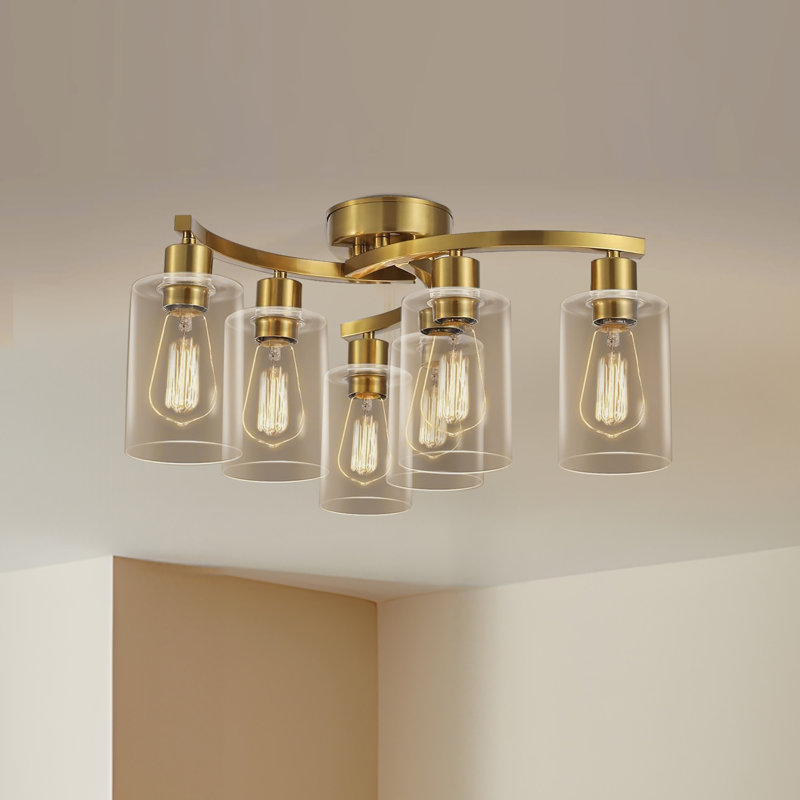  Plafonnier encastré de luxe 6 lumières, conception de ferme à intensité variable pour îlot de cuisine, chambre à coucher et salle à manger avec installation facile, doré