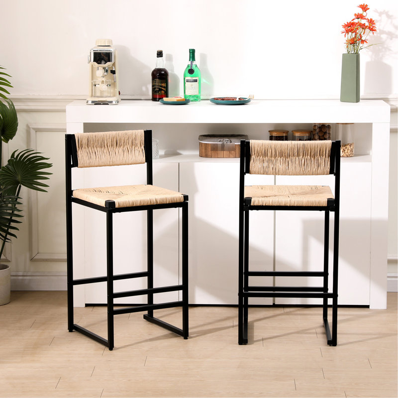 Tabourets de bar Honey (paquet de 2), sièges en corde de papier. Base en métal, design moderne. Convient à la cuisine, au bar et au comptoir. Processus d'assemblage facile 2Pcs de chaises fonctionnelles, utilisation efficace