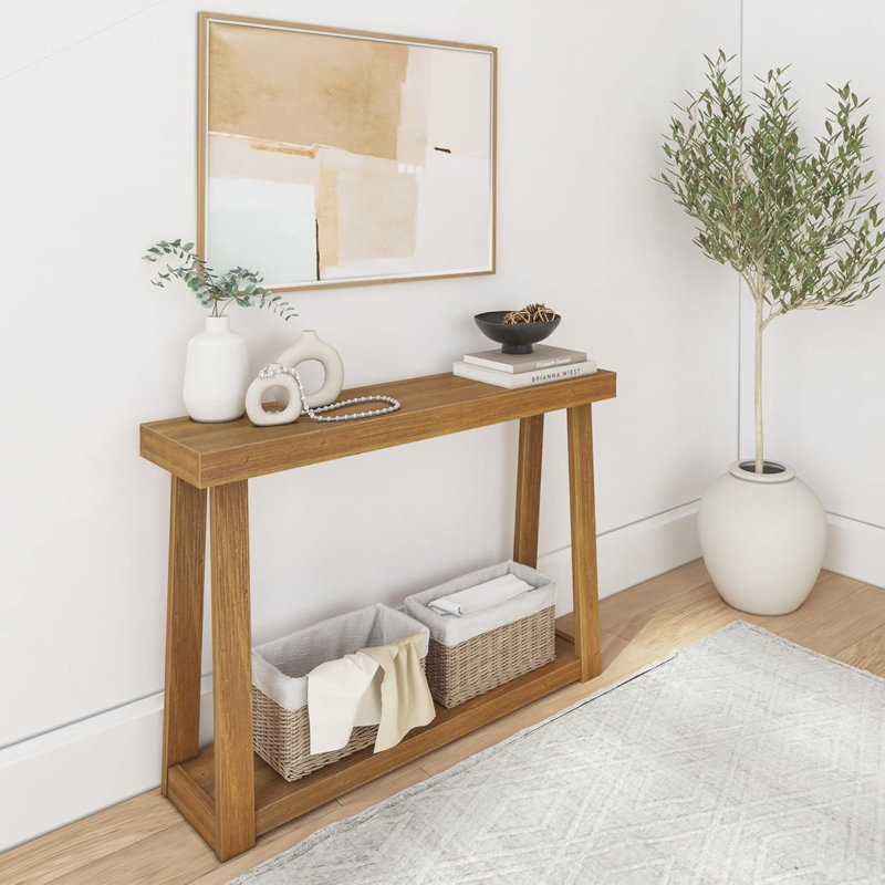 Console en bois massif avec rangement, 46 po