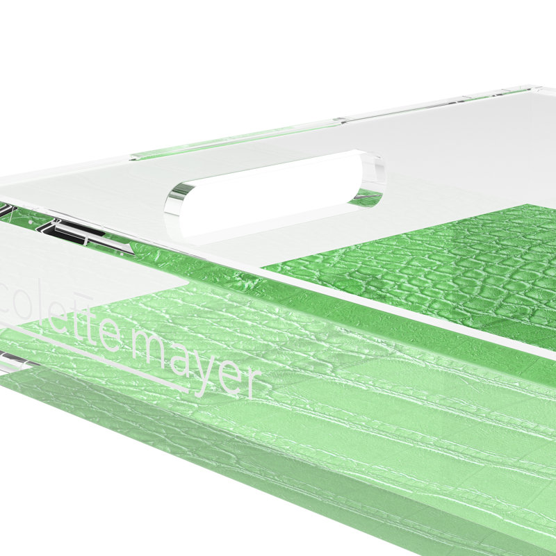 Crocodile vert patiné, L 17 po x P 10,5 po x H 2 po