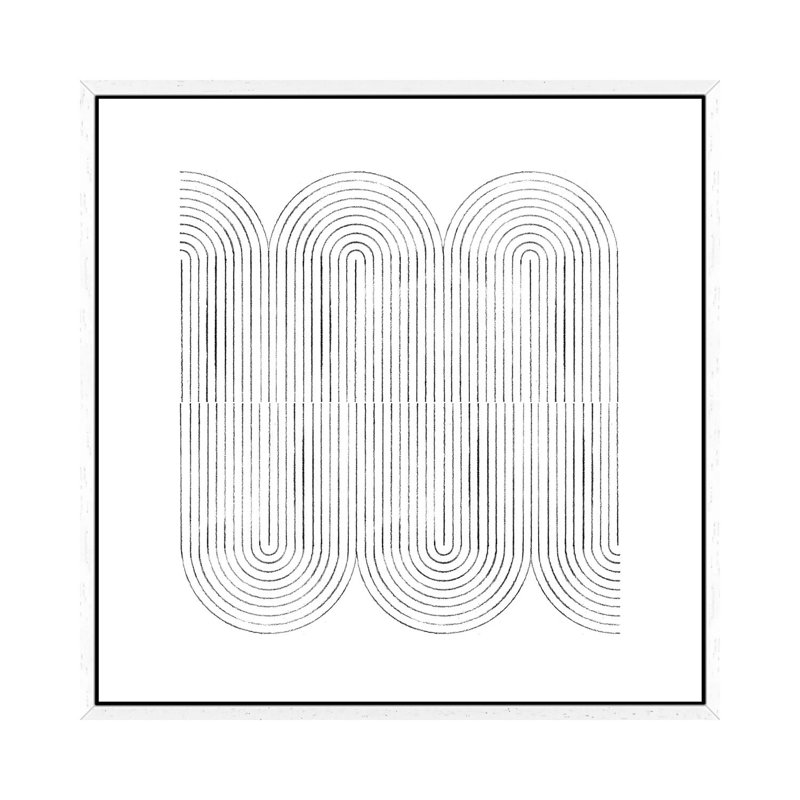 Mid Century Curved Lines - Print on Canvas, White Framed, 66.04cm H x 66.04cm W x 3.81cm D