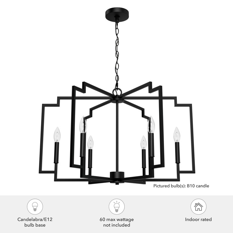 Hunter 30 Inch Zoanne 6 Light Chandelier Ceiling Light Fixture, Matte Black, 19.5" H x 30.25" W x  30.25" D