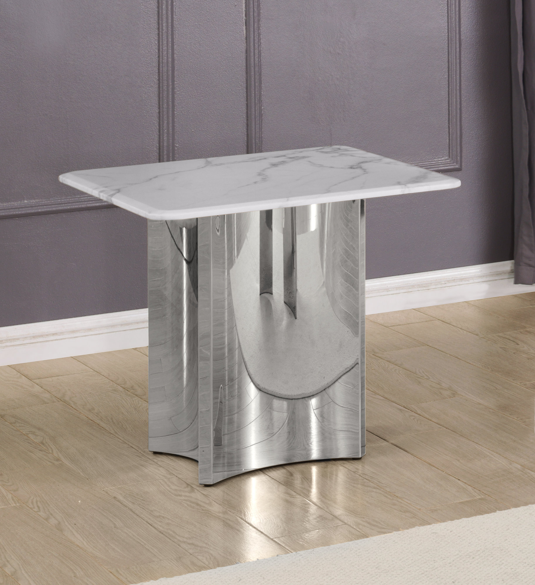 Orren Ellis White Marble End Table With Stainless Steel Base - Wayfair ...