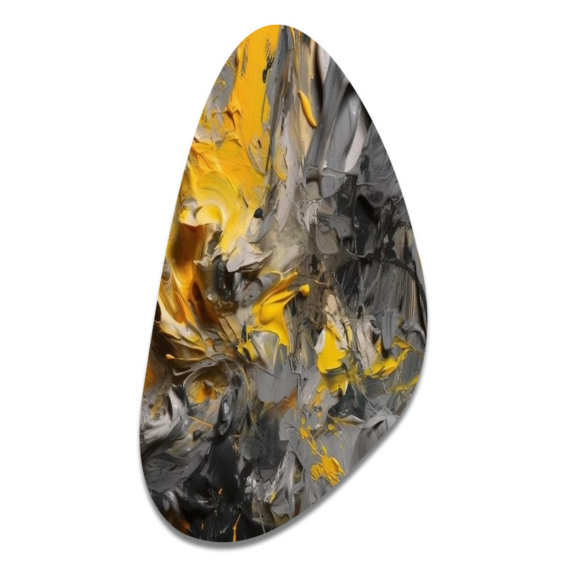 Moutarde jaune et gris vif - art abstrait asymétrique en métal, H 39 po x l 21 po