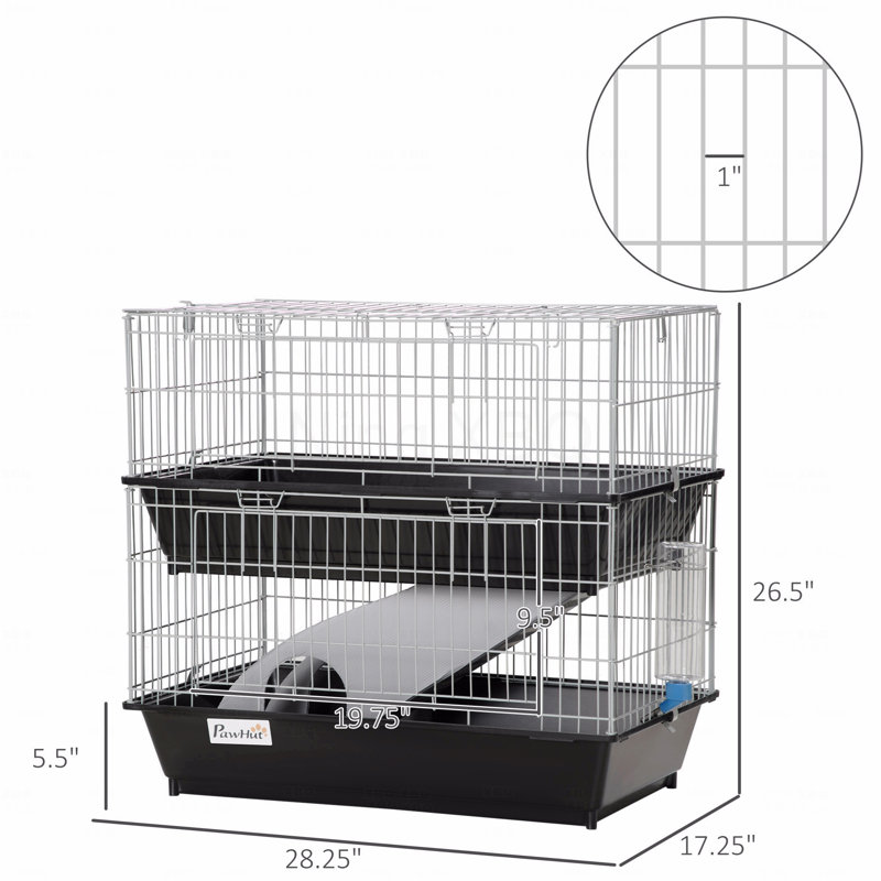 Cage à souris à 2 niveaux, cage de furet avec plat et bouteille, rampe, 2 portes
